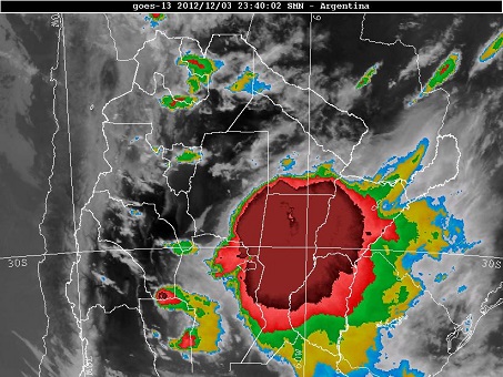 Imagen satelital marcando el avance de una tormenta