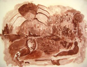 Como los bosques ardiendo por los incendios en Corrientes,"Leños prendidos", es el nombre de esta obra de Claudia del Río.