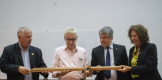 DEL EJEMPLAR DE LA FACULTAD DE AGRARIAS Juan Carlos Pallarols recibió los listones de urunday con los que confeccionará el próximo bastón presidencial