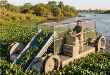 Diseñaron una máquina que limpiará de camalotes los espejos de aguas más afectados