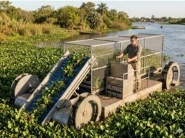 Diseñaron una máquina que limpiará de camalotes los espejos de aguas más afectados