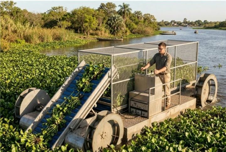 Diseñaron una máquina que limpiará de camalotes los espejos de aguas más afectados